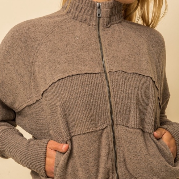 tan soft brushed zipper jacket - Picture 4 of 7